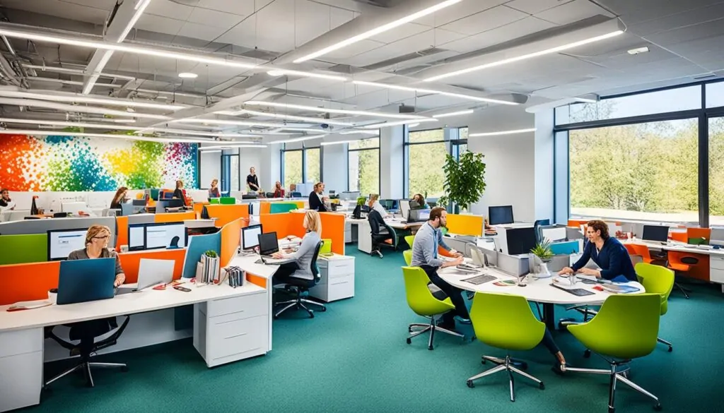 ambiente de trabalho dinâmico e colaborativo